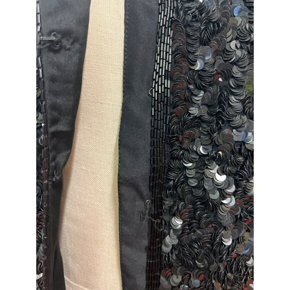 Vintage Laurence Kazar Black Sequined Long-Sleeve Jacket Blazer Evening Coat For - Picture 11 of 13